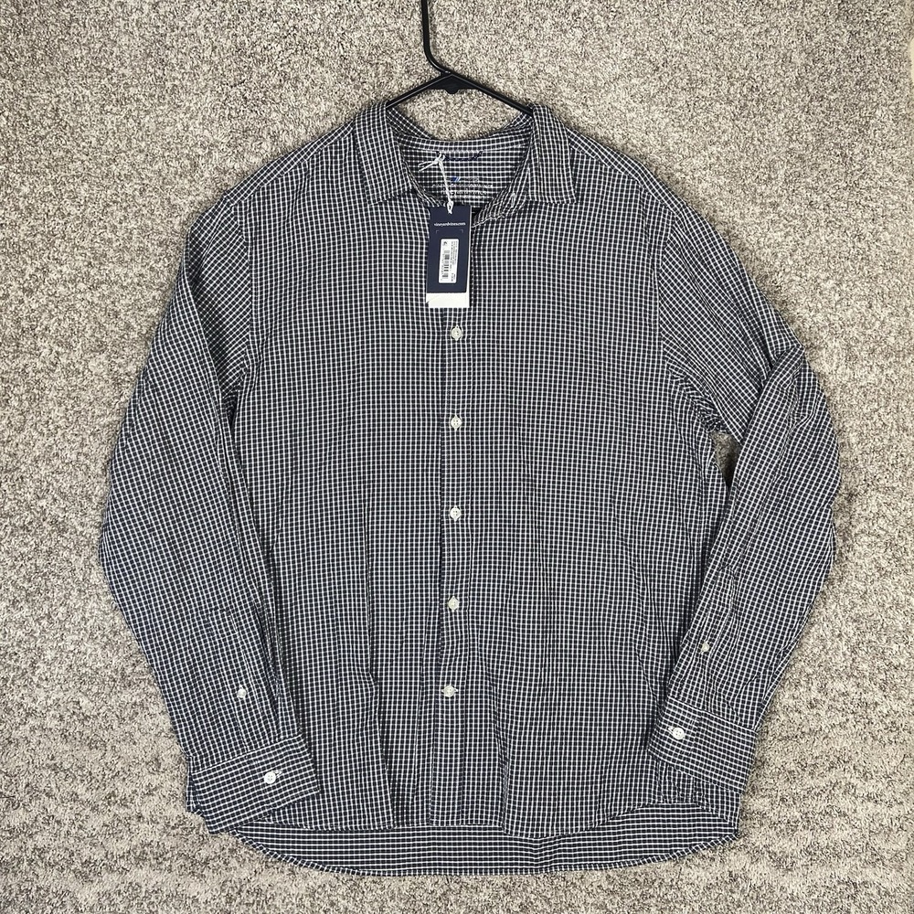 Vineyard Vines OTG Shirt Blue Mens Large Check Button Up Seersucker Long Sleeve